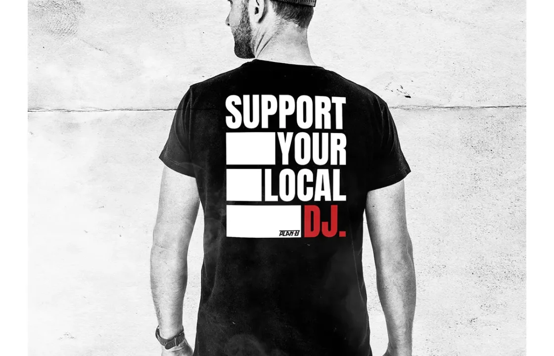 camiseta negra dj planb support your local dj